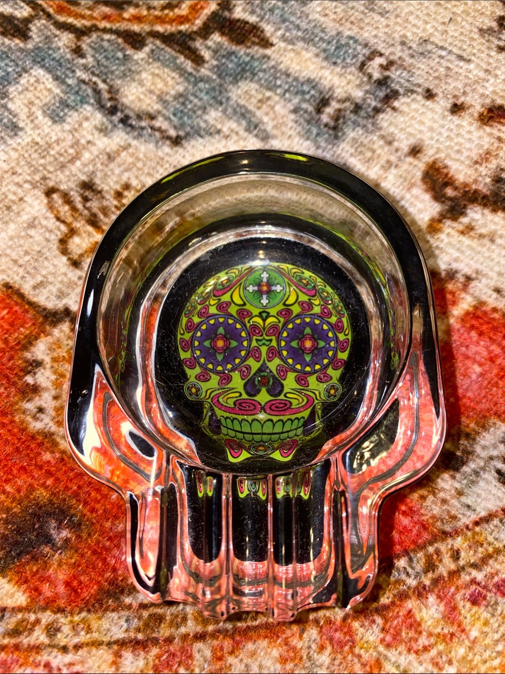 Glass Sugar Skull Ash Tray